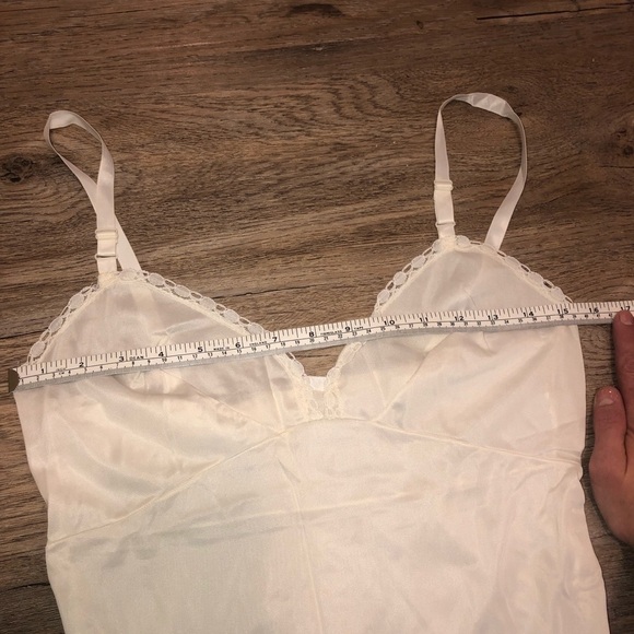 vtg Lace Trimmed Long Nightgown Slip Ribbon Straps Front Slit Sz Small - Picture 5 of 9